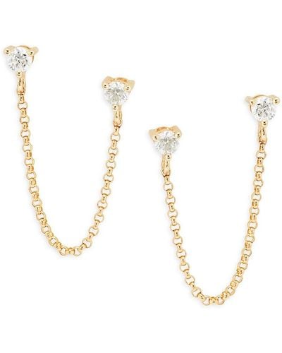 Saks Fifth Avenue 14K & 0.29 Tcw Diamond Chain Double Piercing Earrings - White