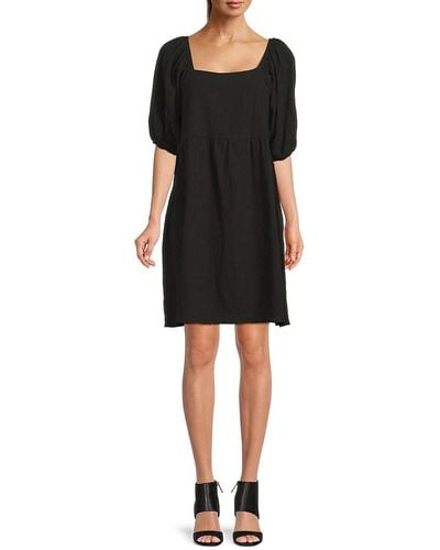 Bobeau Cotton Puff Sleeve Mini Dress - Black
