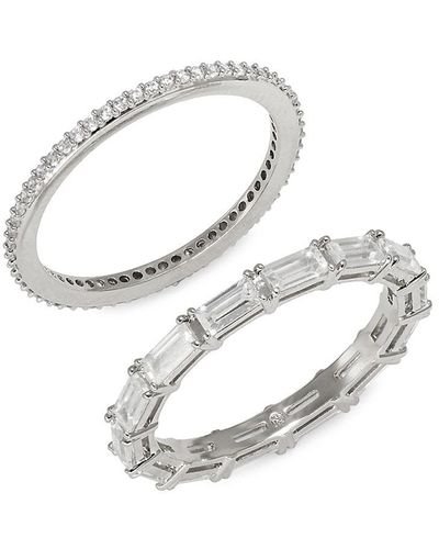 Adriana Orsini Social Lights 2-piece Rhodium Plated & Cubic Zirconia Ring Set - White
