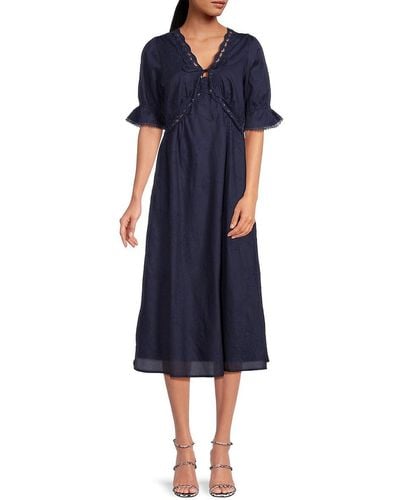Sam Edelman Dasie Lace Midi A-line Dress - Blue
