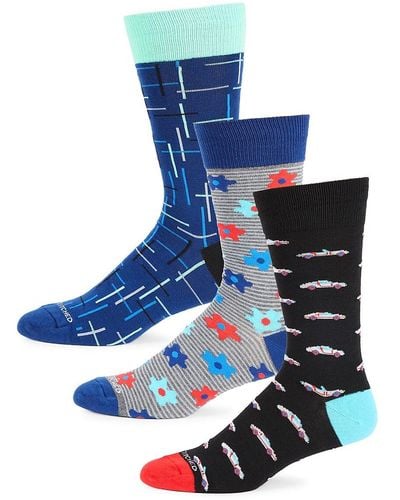 Unsimply Stitched 3-pack Pattern Crew Socks - Blue