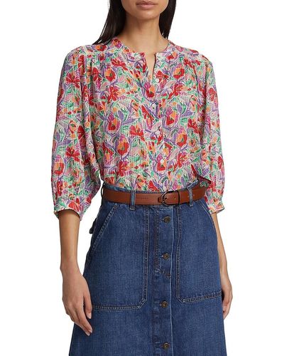 Ba&sh Amedee Boxy Floral Top - Red