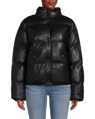 Velvet Ally Faux Leather Puffer Jacket - Black