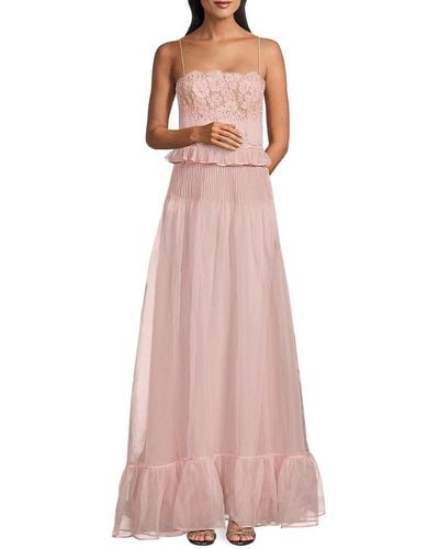 Valentino Lace Trim Silk A-line Gown - Pink