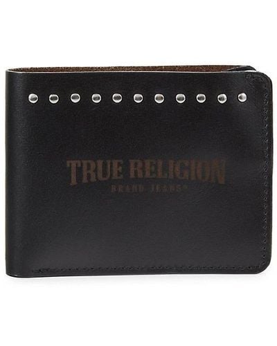 True Religion Logo Leather Bi Fold Wallet - Black