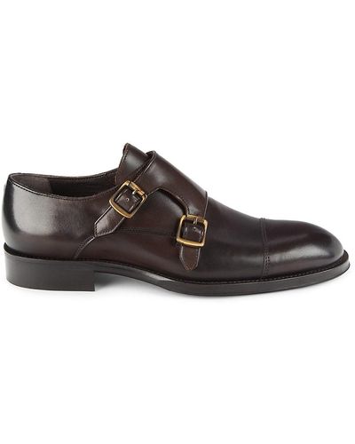 Bruno Magli Carl Leather Double Monk Strap Shoes - Brown