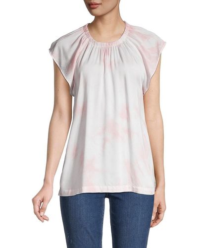 Cloth & Stone Elastic Neck Flutter-Sleeve Top - White