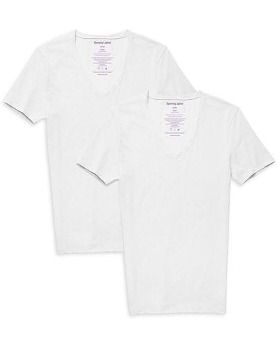 Tommy John 2 Pack Deep V Neck Undershirts - White