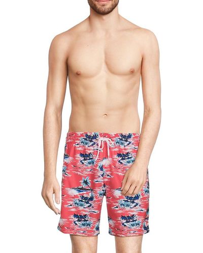 Trunks Surf & Swim Trunks Surf + Swim Sano Printed Drawstring Swim Shorts - Red