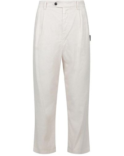 Palm Angels Loose Fit Pleated Linen Blend Trousers - White