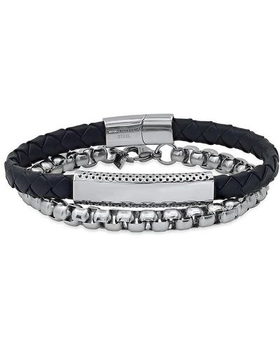Hickey Freeman 2-piece Leather & Stainless Steel Bracelet Set - Black