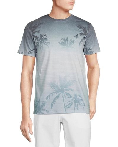 Ocean Current Cristian Ombre Palm Print Tee - Blue