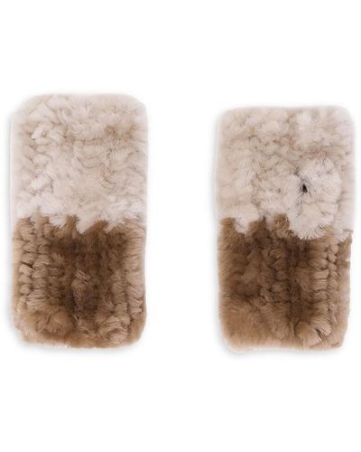 Pologeorgis Knitted 2-tone Shearling Fingerless Gloves - Natural
