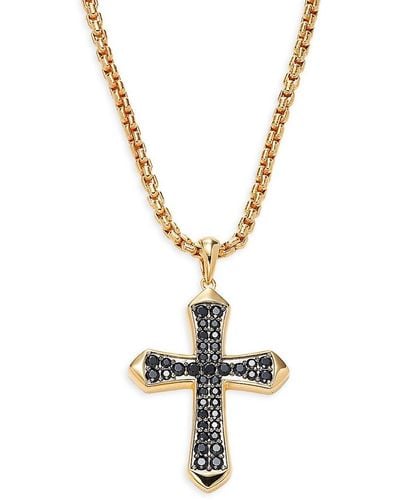 Effy 14k Goldplated Sterling Silver & Black Spinel Cross Pendant Necklace - Metallic