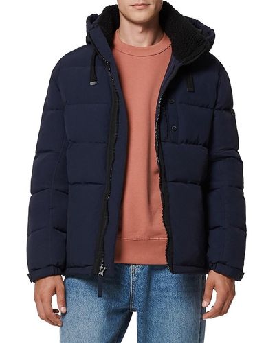 Andrew Marc Hubble Faux Shearling Hooded Crinkle Down Jacket - Blue