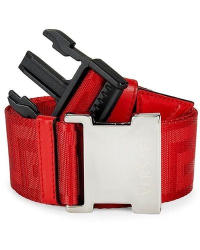 Versace Squeeze Buckle Box Frame Jacquard Web Belt - Red