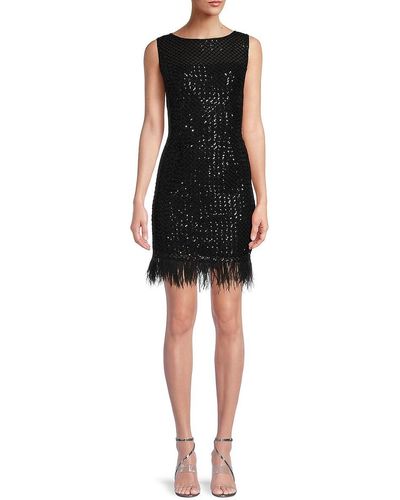 Adrianna Papell Sequin & Feather Sheath Dress - Black