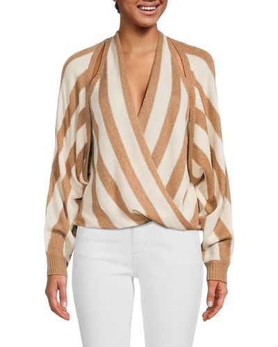 L'Agence Kloss Stripe Wool Blend Wrap Sweater - White