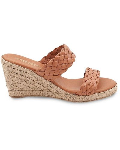Andre Assous Aria Open Toe Leather Espadrille Wedge Sandals - Brown