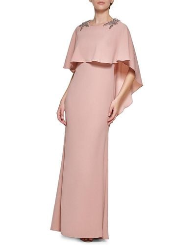 Vince Camuto Embellished Cape Column Gown - Pink