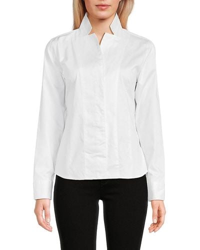 Donna Karan Notch Collar Button Up Shirt - White