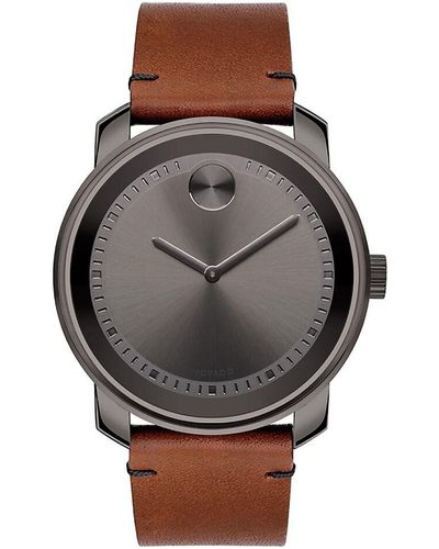Movado Bold Stainless Steel & Leather Strap Watch - Grey