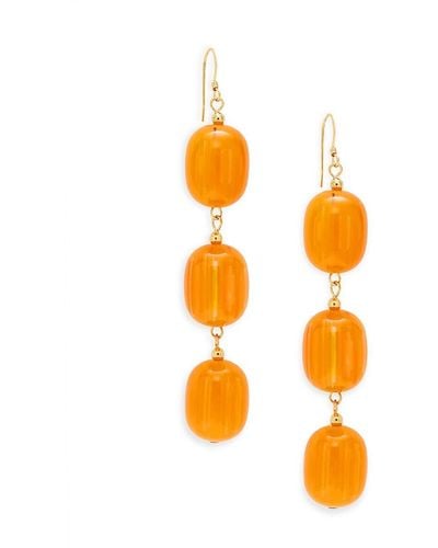 Kenneth Jay Lane Goldtone & Amber Bead Drop Earrings - Orange
