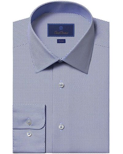 David Donahue Trim-Fit Geometric Dress Shirt - Blue