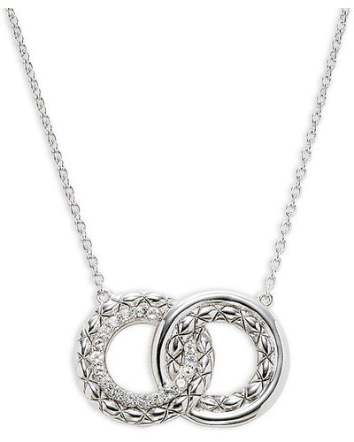 Judith Ripka Aura Collection Rhodium Plated Silver & White Topaz Interlocking Pendant Necklace - Metallic