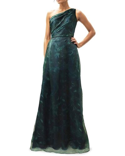 Rene Ruiz Abstract Print One Shoulder Gown - Blue