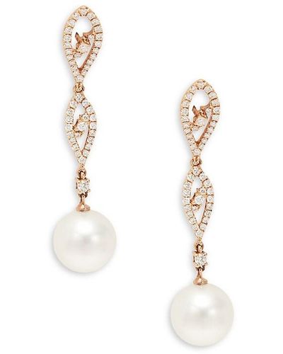 Tara Pearls 18k Rose Gold, 10-11mm Cultured Pearl & 0.65 Tcw Diamond Drop Earrings - White