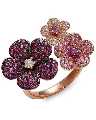 Effy 14K Rose, Diamond, Ruby & Sapphire Flower Ring - Pink