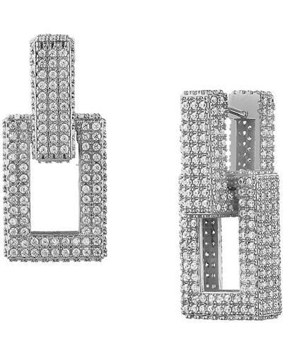 CZ by Kenneth Jay Lane Look Of Real Rhodium Plated & Cubic Zirconia Drop Earrings - Metallic