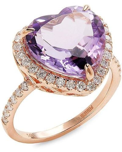 Effy 14k Rose Gold, Pink Amethyst & Diamond Heart Ring