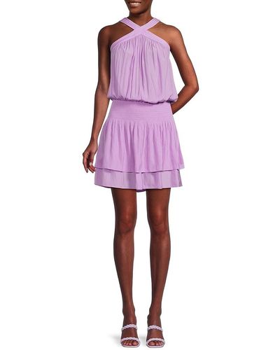 Ramy Brook Amie Smocked Halter Mini Dress - Purple