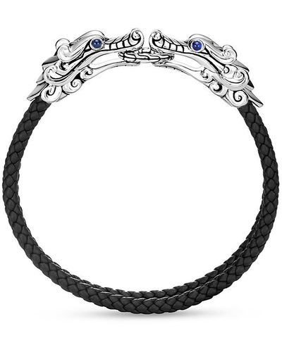 John Hardy Sterling, Leather & Sapphire Naga Bracelet - Metallic