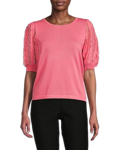 Nanette Lepore Lace Puff Sleeve Sweater - Pink