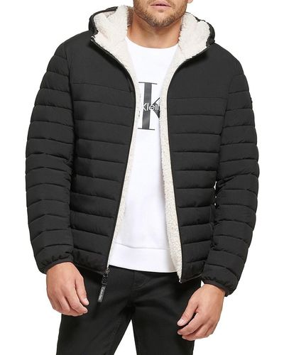 Calvin Klein Sherpa Lined Hooded Puffer Jacket - Black