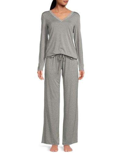 Natori 2-Piece Heathered Top & Pants Pajama Set - Gray