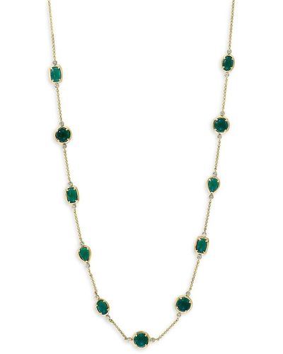 Effy 14k Yellow Gold, Diamond & Green Agate Station Necklace