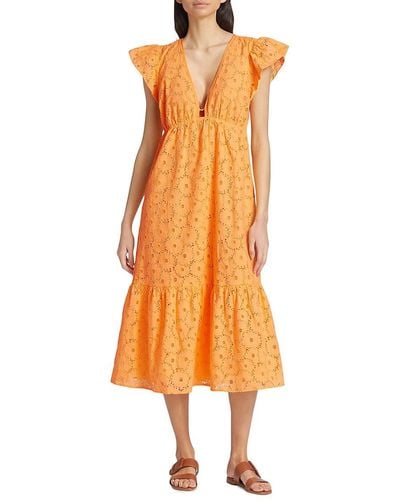 Rails Tina Eyelet Cotton Midi-dress - Orange