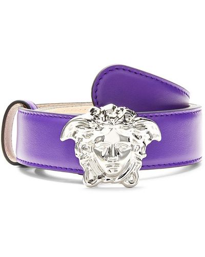 Versace Medusa Slide Buckle Leather Belt - Purple