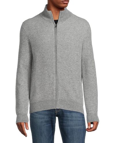Amicale Ribbed Cashmere Zip Up Cardigan - Grey