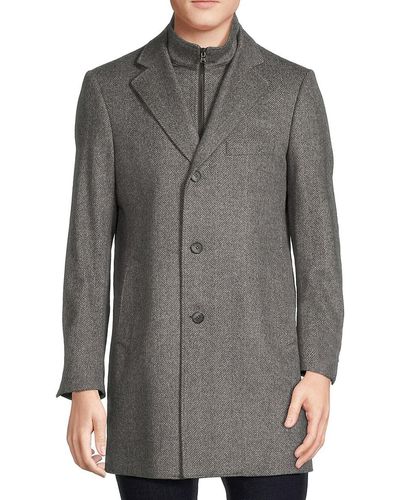 Saks Fifth Avenue Saks Fifth Avenue Modern Fit Wool Blend Car Coat With Bib - Grey