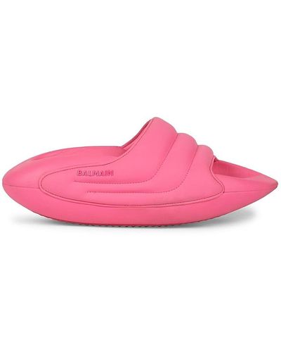 Balmain B-it Quilted Leather Slides - Pink
