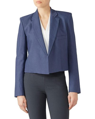 Tibi Cropped Linen Jacket - Blue