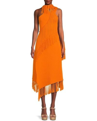 Cult Gaia Saida Tassel Asymmetric Midi Dress - Orange