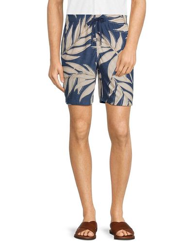 Vintage Summer Tropical Drawstring Swim Shorts - Blue