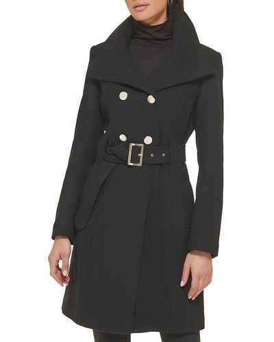 Guess Belted Wool Blend Peacoat - Black