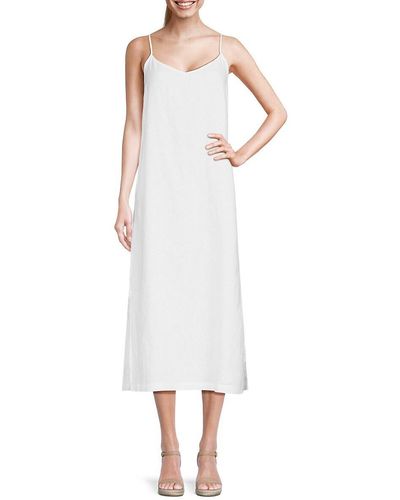 Saks Fifth Avenue 100% Linen Midi Dress - White